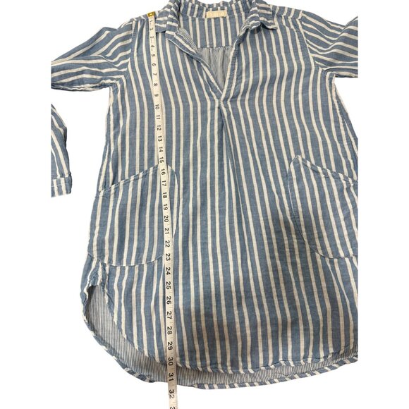 CP Shades Womens Collared Top Striped Blue Tunic Pockets Cotton Size S - Picture 6 of 8